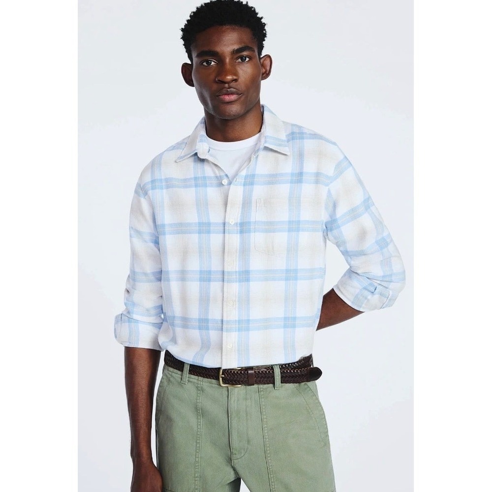 Free Assembly Men's Button Front Flannel Shirt with Long Sleeves, Size 3XL